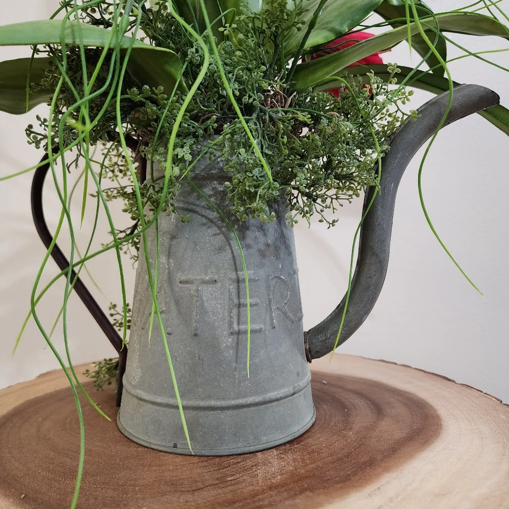Rustic Farmhouse Galvanized Watering Can Tulip Floral Arrangement